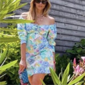🎉Host Pick🤩🛍️ Zara Poplin Off the Shoulder Dress in Floral Watercolor Size M